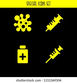 infection icon. 4 infection set with vaccine, antiseptic and virus vector icons for web and mobile app