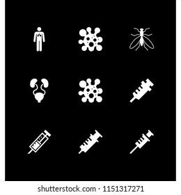 infection icon. 9 infection set with vaccine, virus, mosquito from top view and bladder vector icons for web and mobile app