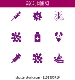 infection icon. 9 infection set with vaccine, virus, bladder and mosquito from top view vector icons for web and mobile app