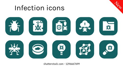  infection icon set. 10 filled infection icons. Simple modern icons about  - Parasite, Malware, Virus, Mosquito, Petri dish, Cells