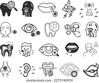 Infection icon set, 20 mouth infection icon set black vector
