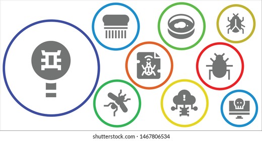 infection icon set. 9 filled infection icons.  Collection Of - Virus, Flea, Petri dish, Mosquito, Malware, Parasite