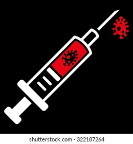 Infection Injection vector icon. Style is bicolor flat symbol, red and white colors, rounded angles, black background.