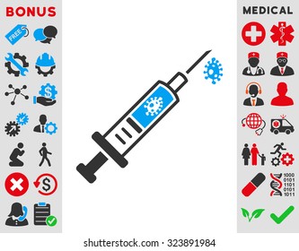Infection Injection vector icon. Style is bicolor flat symbol, blue and gray colors, rounded angles, white background.