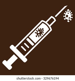 Infection Injection vector icon. Style is flat symbol, white color, rounded angles, brown background.