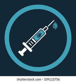 Infection Injection vector icon. Style is bicolor flat rounded symbol, blue and white colors, rounded angles, dark blue background.