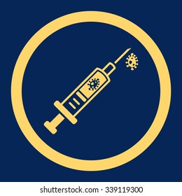 Infection Injection vector icon. Style is flat rounded symbol, yellow color, rounded angles, blue background.