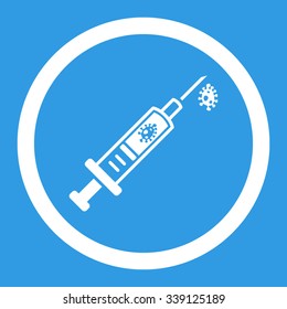 Infection Injection vector icon. Style is flat rounded symbol, white color, rounded angles, blue background.