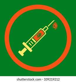 Infection Injection vector icon. Style is bicolor flat rounded symbol, orange and yellow colors, rounded angles, green background.