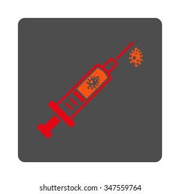 Infection Injection vector icon. Style is flat rounded square silver button with red symbol, white background.