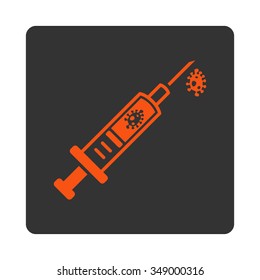 Infection Injection vector icon. Style is flat rounded square button, orange and gray colors, white background.