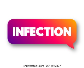Infection is the invasion of tissues by pathogens, their multiplication, and the reaction of host tissues to the infectious agent and the toxins they produce, text concept message bubble