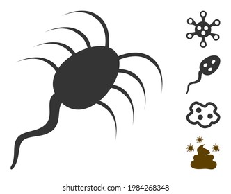 Infektionsmikrobensymbol mit flachem Stil. Einzeln Vektorinfektion Mikrobensymbol auf weißem Hintergrund, einfacher Stil. Einige ähnliche Symbole wurden ebenfalls hinzugefügt.
