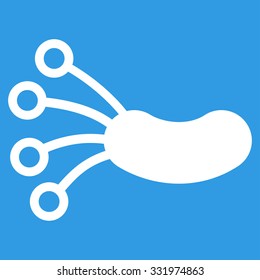 Infection Microbe vector icon. Style is flat symbol, white color, rounded angles, blue background.