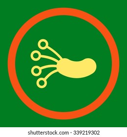 Infection Microbe vector icon. Style is bicolor flat rounded symbol, orange and yellow colors, rounded angles, green background.