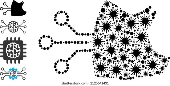 Infection mosaic pig brain interface icon, and similar icons. Pig brain interface mosaic for pandemic templates. Vector mosaic is organized with random viral icons.