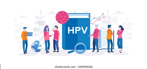 Infection prevention, human papilloma virus education course, treatment learning. Vector illustration for web banner, infographics, mobile. HPV education programs, HPV consultation 