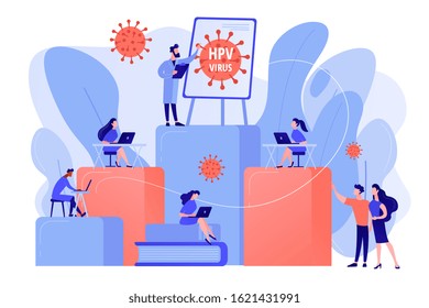 Infection prevention and treatment learning. HPV education programs, human papillomavirus education course, HPV online consultation concept. Pinkish coral bluevector vector isolated illustration