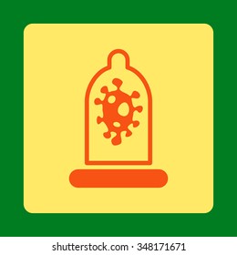 Infection Protection vector icon. Style is flat rounded square button, orange and yellow colors, green background.