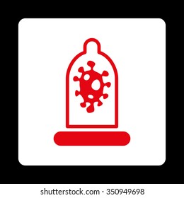 Infection Protection vector icon. Style is flat rounded square button, red and white colors, black background.
