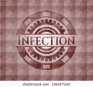 Infection red emblem with geometric pattern background. Seamless.