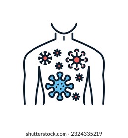 Infection related vector icon. Male torso with viruses. Isolated on white background. Infection sign. Editable vector illustration