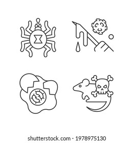 Infection spread source linear icons set. Dangerous threat for human lives. Micro organisms risk. Customizable thin line contour symbols. Isolated vector outline illustrations. Editable stroke