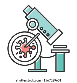 Infection Test Color Icon. Medical Procedure. Blood Culture Test. Microscope With Sample. Disease Examination. Bloodstream Infection Check. Hematology, Microbiology. Isolated Vector Illustration