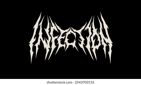 INFECTION" Vektordesign zeichnet sich durch fette, zackige Typografie aus, perfekt für Logos und Printbekleidung. Sein scharfer, aggressiver Stil verkörpert eine dunkle, unterirdische Stimmung, ideal für Band Merchandise oder Edgy Street