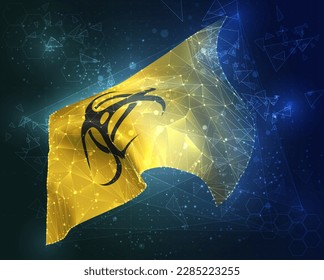 Infection,  vector flag, virtual abstract 3D object from triangular polygons on a blue background