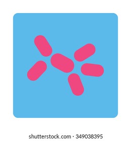 Infection vector icon. Style is flat rounded square button, pink and blue colors, white background.