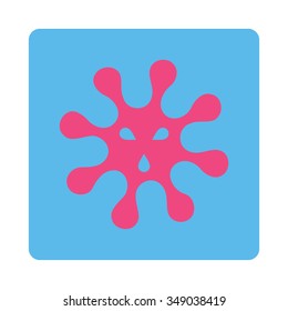 Infection vector icon. Style is flat rounded square button, pink and blue colors, white background.