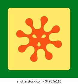 Infection vector icon. Style is flat rounded square button, orange and yellow colors, green background.