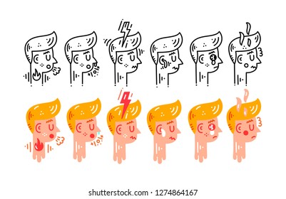 Infection and viral disease symptoms. Flu and angina. Flat and line icon set. Vector illustration