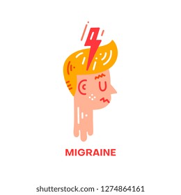 Infection and viral disease symptoms. Migraine and headache flat icon. Vector illustration