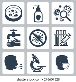 Infection, virus related vector icon set