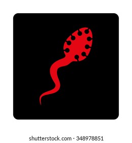 Infectious Bacteria vector icon. Style is flat rounded square button, intensive red and black colors, white background.