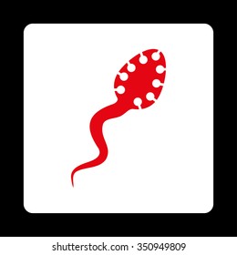 Infectious Bacteria vector icon. Style is flat rounded square button, red and white colors, black background.