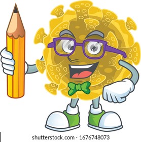 Infectious coronavirus clever student character using a pencil
