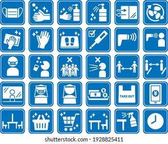 Infectious Disease Control Icons And Pictograms For Use In Supermarkets And Stores