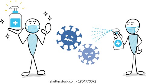 Infectious disease Countermeasure and social distance, People and alcohol disinfection and Virus