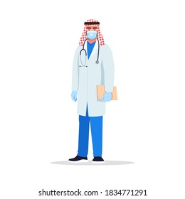 Infectious disease doctor semi flat RGB color vector illustration. Hospital personnel. Young arab man working as infectious disease specialist isolated cartoon character on white background