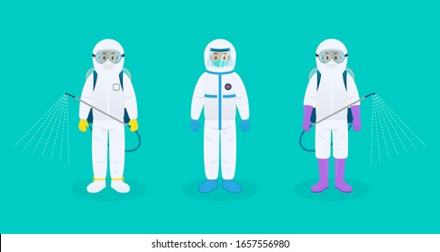 Infectious Disease Protection vector illustration. Full body protection suit set. flat design