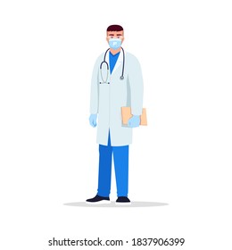 Infectious disease specialist semi flat RGB color vector illustration. Male virologist. Hospital staff. Young european man working as virologist isolated cartoon character on white background