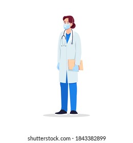 Infectious disease specialist semi flat RGB color vector illustration. Infectious disease doctor. Young european lady working as virologist isolated cartoon character on white background