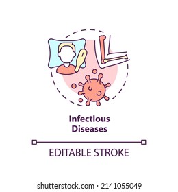 Infectious diseases concept icon. Common joint condition abstract idea thin line illustration. Bacterial infections. Isolated outline drawing. Editable stroke. Arial, Myriad Pro-Bold fonts used