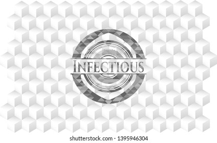 Infectious grey badge with geometric cube white background