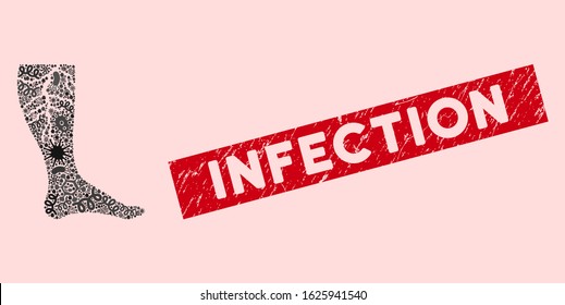Infectious mosaic deep vein thrombosis icon and rectangular distressed stamp seal with Infection caption.