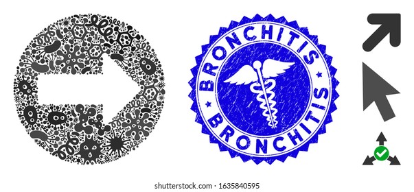Infectious mosaic rounded arrow icon and round grunge stamp watermark with Bronchitis text and serpents icon. Mosaic vector is composed from rounded arrow icon and with scattered viral symbols.
