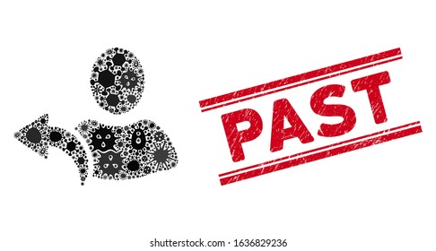 Infectious mosaic undo icon and red Past rubber print between double parallel lines. Mosaic vector is composed with undo icon and with scattered virus symbols. Past stamp seal uses red color,